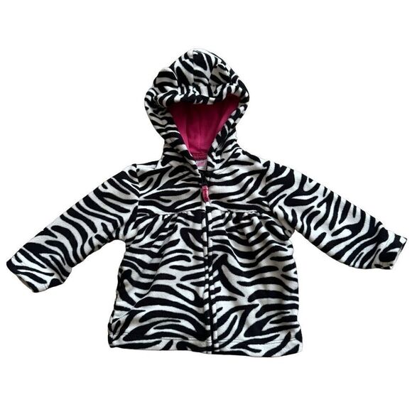 Carter’s Black & Pink Zebra Print Fleece Hoodie Jacket Size 6 Months - Picture 1 of 7